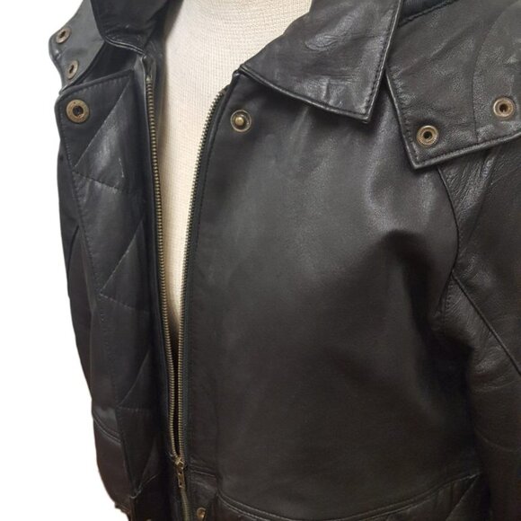 Women’s Soft Touch Black Leather ¾ Parka Jacket with Hoodie - Picture 3 of 3